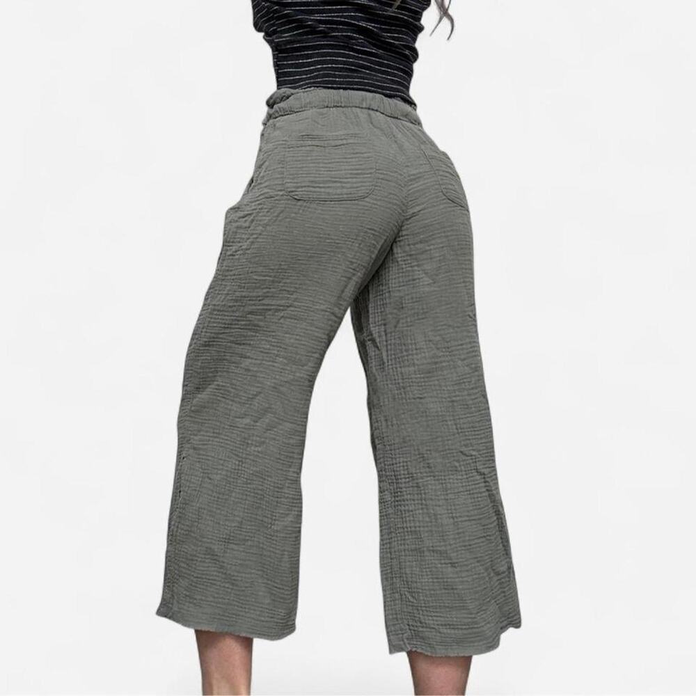 Sage green gauzy cotton wide leg capris